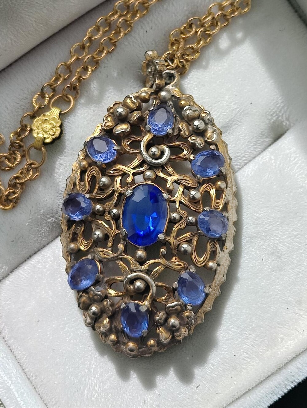 Antique Victorian Gold Gilt Blue Cobalt Czech Glass Necklace